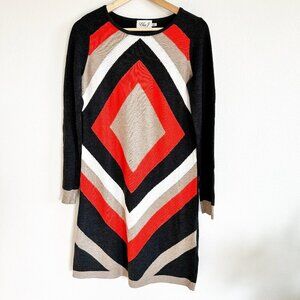 Eliza J Dress Sweater Sheath Geo Print Mod Long Sleeve Knit Retro